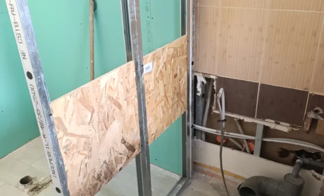 Pose de renfort bois pour pose de barre d'appuits